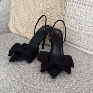 Zara Elegant Black Slingback Heels with Bow